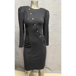 All That Jazz Vintage Button Up  Charcoal Gray Long Sleeve‎ Dress Knit  S